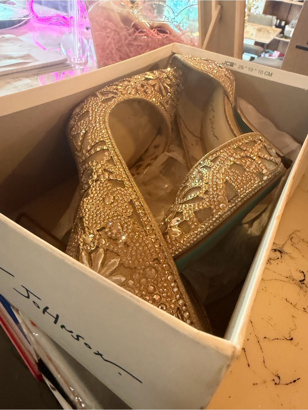 Betsey Johnson Embellished Gold High Heel Pumps - Women's Evening Shoes size 9 - Picture 10 of 14